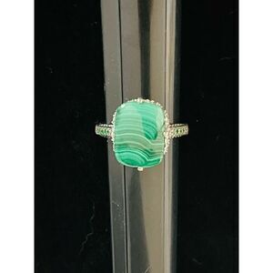 HSN Ring Large Green Malachite Size 10 925 Sterling Silver